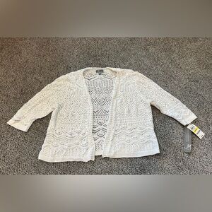 JM COLLECTION M White Crochet Patterned Open Cardigan NWT R $49